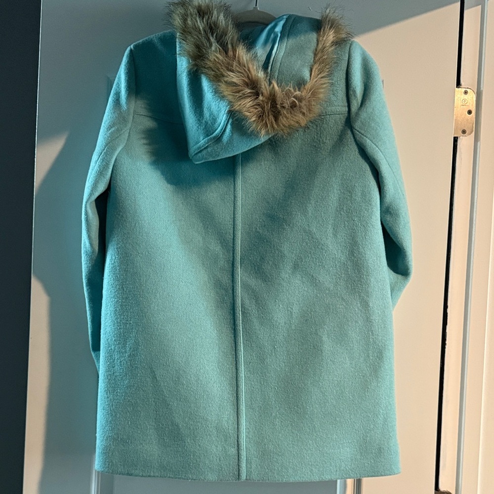 J. Crew Blue Pea Coat with Fur Trim - Picture 3 of 4